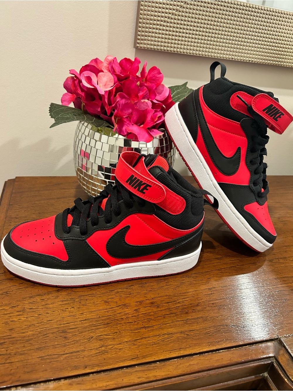Nike Kids High-Top Sneakers in Red and Black